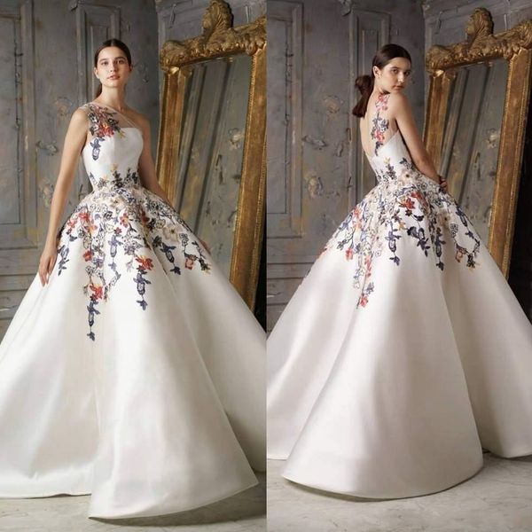 

2020 stunning embroidery ball gown prom dresses one shoulder custom made evening gowns floor length satin pleated formal dress