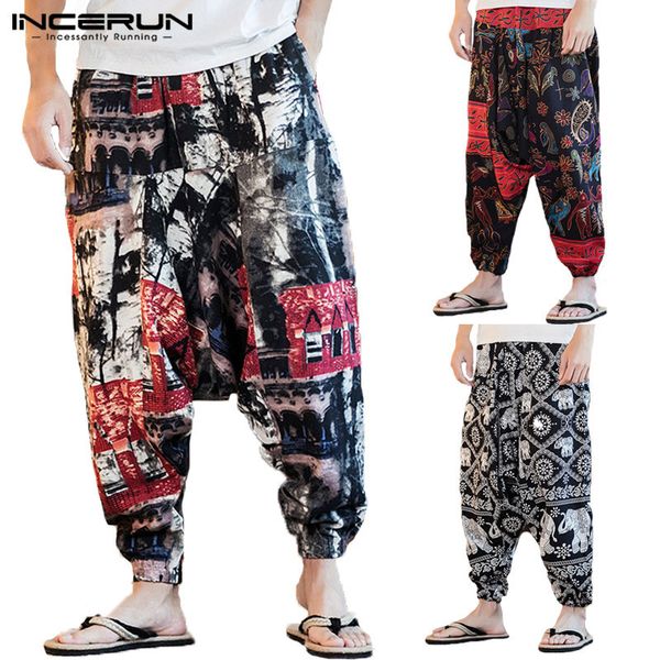 

incerun men's harem pants print joggers hip-hop drop crotch trousers men pockets vintage loose nepal style men cross-pants s-5xl y19073, Black