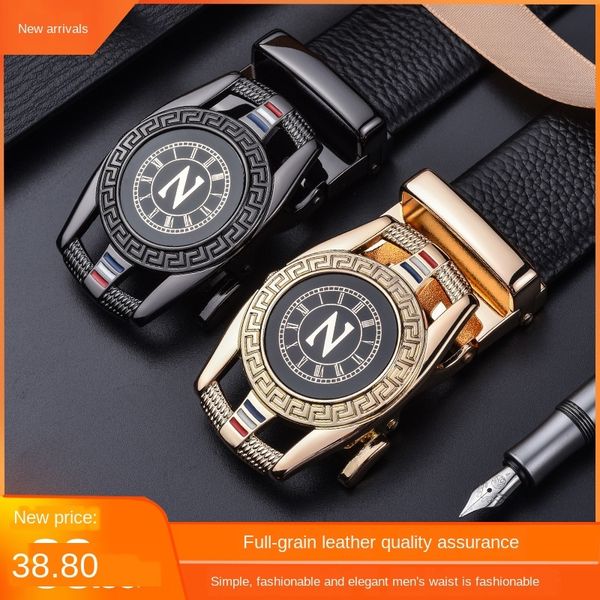 

men's automatic buckle pure business men's automatic buckle watch leather belt pure leather watch business belt, Black;brown