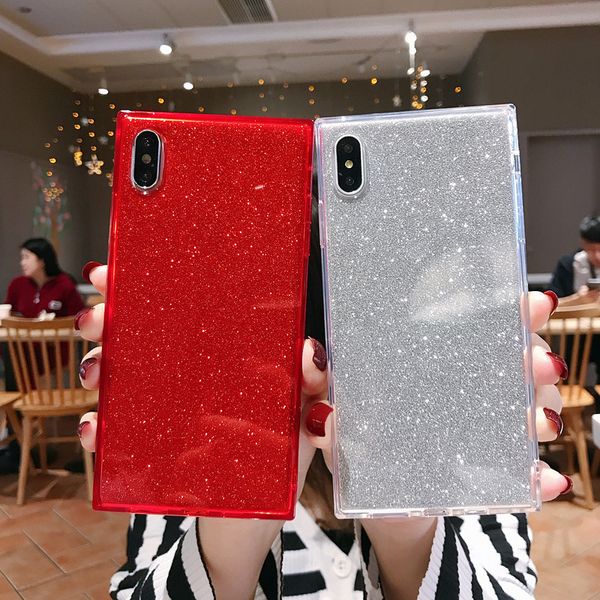 

for iphone x phone case new glitter square mobile phone case all-inclusive luxury protective cover support 2pcs delivery