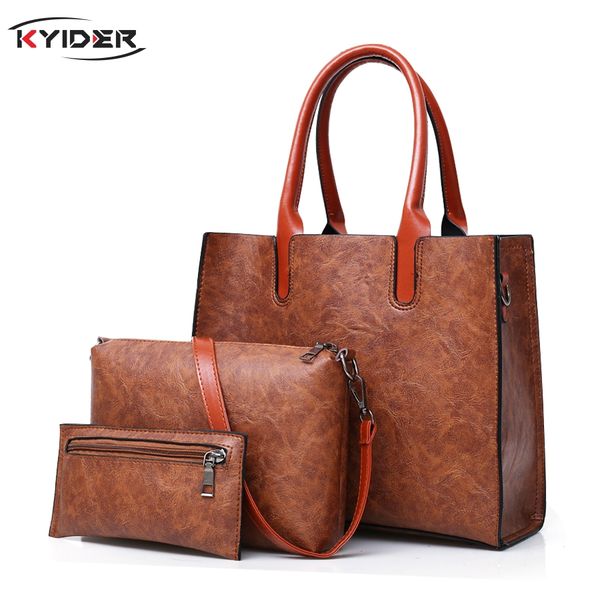 

luxurious 3-piece suit women shoulder bag large capacity female handbag retro lady leather big tote with crossbody bag kyider