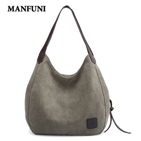 

women canvas handbags female single shoulder bags vintage solid multi-pocket ladies totes large capacity women bag