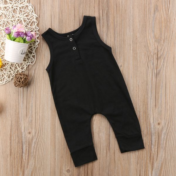 

0-18m infant newborn baby boys girls clothes sleeveless cotton black romper jumpsuit outfits summer baby clothing, Blue