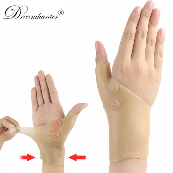 

1 pair magnetic therapy wrist support gloves gel silicone arthritis pressure corrector massage pain relief gloves for men women, Black;red