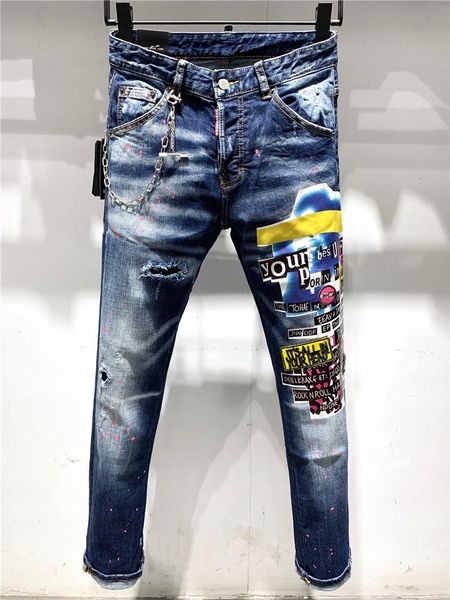 

2019 new luxury brand designer men d2 denim jeans fashion holes trousers pants biker jeans rock revival jeans 9616, Blue