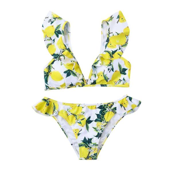 

2019 print swimwear women bikini ruffle swimsuit push up bikinis set bathing suit beach wear summer biquini 2019 new arrival