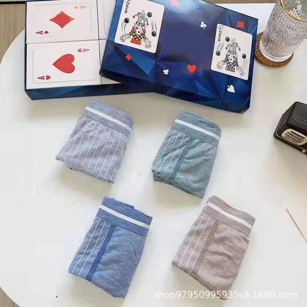 

men's king fried boxer cotton mid-waist seamless underwear color cotton striped high-elastic underwear 4 gift boxes, Black;white