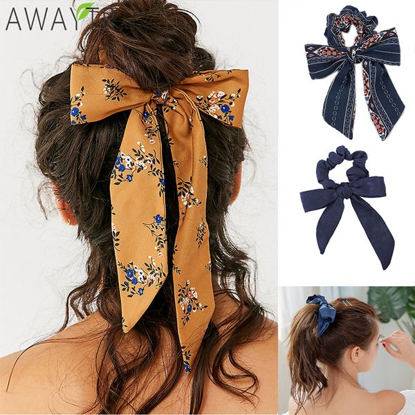

awayt bow streamers hair ring fashion ribbon girl hair bands scrunchies horsetail tie solid headwear accessories