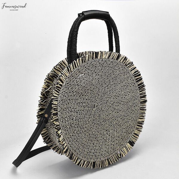 

new round straw bag bohemian womens shoulder bag fashion straw hand woven rattan bag tote beach