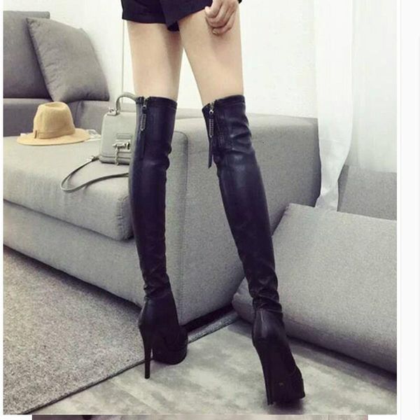 

boots woman zipper boots waterproof platform fine with black