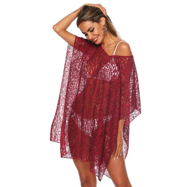 

perspective deep v-neck dresses swimwear cover up loose beach sunscreen shirt bathing women swimsuit cover up wrap tunics, Blue;gray