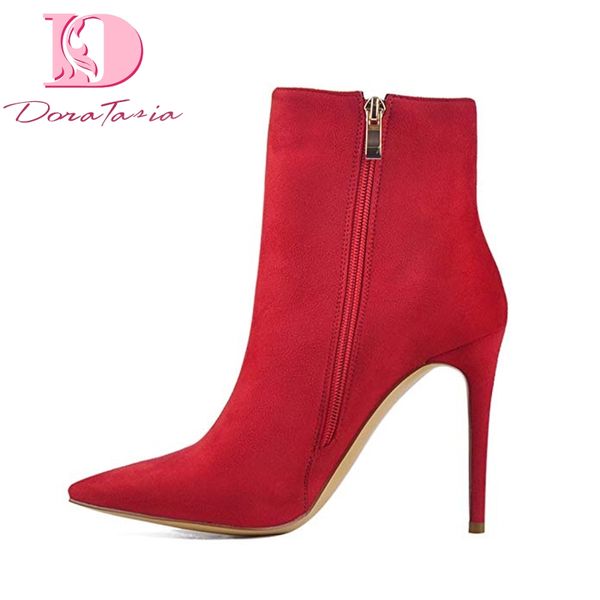 

doratasia new big size 45 brand design pointed toe women's party boots shoes woman thin high heels woman ankle boots, Black