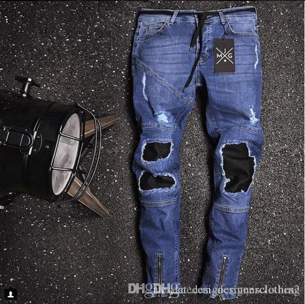 

мужская мода denim blue jeans исправленного дизайнер мужской rapper скейтборд байкер карандаш джинсы