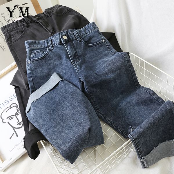 

yuoomuoo 2019 autumn blue women push up jeans trousers straight high waist black jeans pants streetwear pockets long denim pants