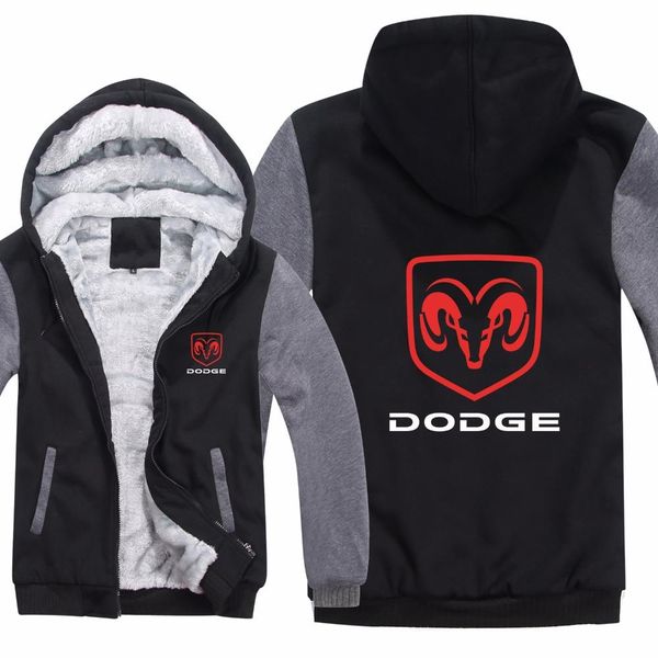 

2019 мода dodge толстовки шерстяной подкладка флис сгущает dodge logo кофты куртка мужское пальто зимние мужчины повседневная молния балахон, Black