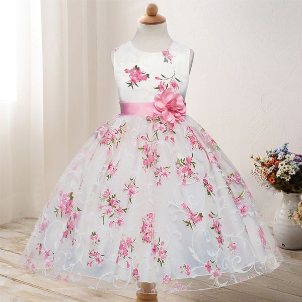 

new style children shirt children printed formal dress princess dress rose girls costume, Red;yellow