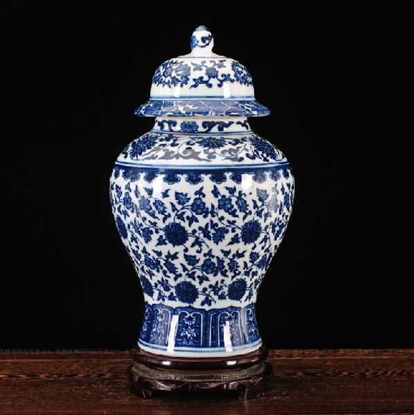 

chinese antique qing qianlong mark blue and white ceramic porcelain vase ginger jar