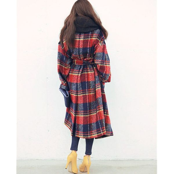 

and new winter medium 2020 long termthic women oversized casual wool plaid loose maxi long coat female outerwear, Black