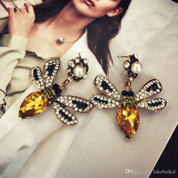 

new arrival luxury designer earring for women retro rhinestone crystal bee stud earring jewelry accessories, Golden;silver