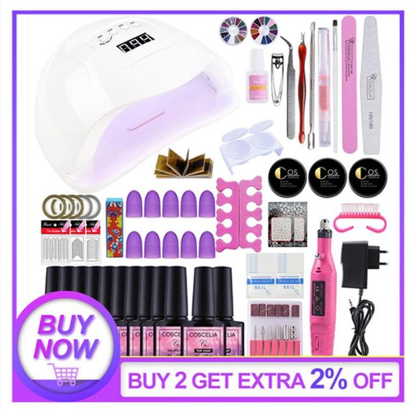 

full nail manicure set with 80/36/24w uv led lamp nail art tools sets soak off gel polish drill machine for manicure set