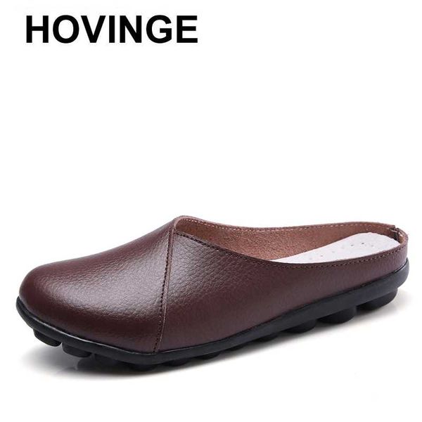 

hovinge plus size flat shoes 2019fashion mules womens leather split slip on flip flops women's slippers shoe slidese120, Black