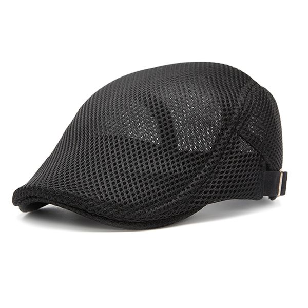 

summer spring mesh men women beret cap, breathable adjustable peaked visor flat hat casual driving berets golf newsboy cap, Blue;gray