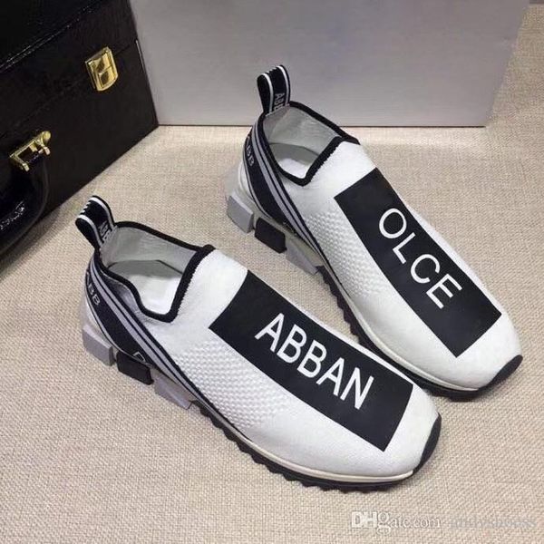 

new luxury speed knitting socks shoes sneakers stretch mesh high boots for men and women letter fashion trainers shoes with box, Black