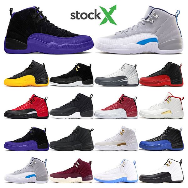 

mens trainers basketball shoes 12s reverse flu game dark concord university gold wolf grey reverse taxi sports sneakers outdoor size 7-13