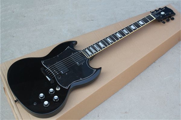 

factory custom black guitar,black hardware,black pickboard,mahogany body,rosewood fretboard,hh pickups,big black pickboard