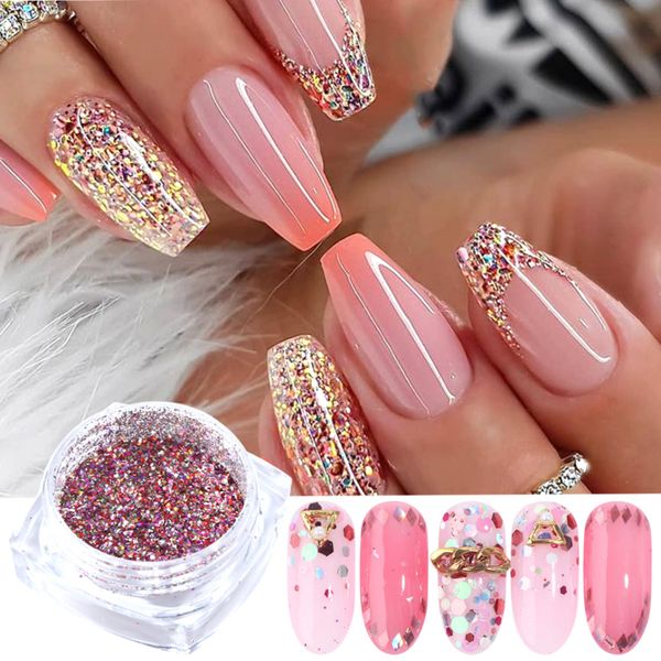 

8pcs/set diy colorful holographic mix nail glitter sequins hexagon flakes shinning spangle laser manicure nail art decorations, Silver;gold