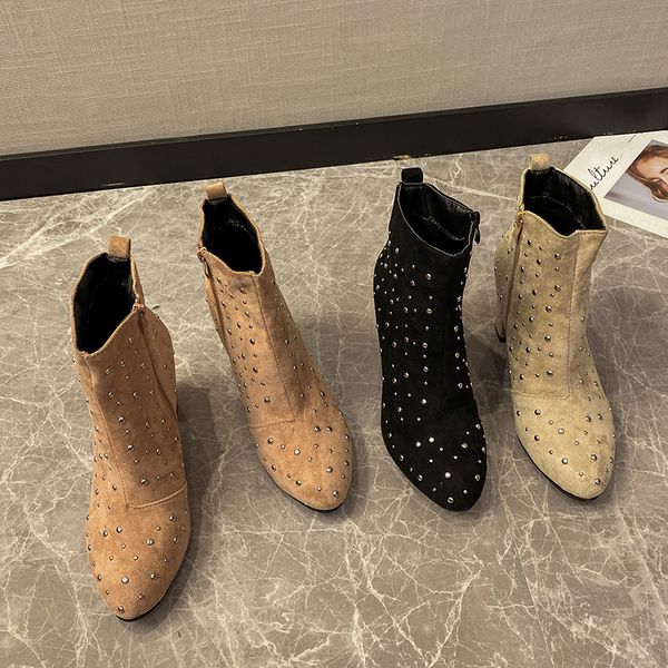 

zipper boots women new 2019 rock shoes woman clogs platform chunky heel winter footwear booties ladies luxury designer rivets, Black