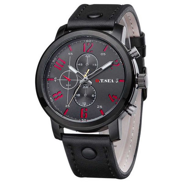 

o.t.sea fashion man sports leather stainless steel wrist watch luxury brand gift quartz casual men watch relogio masculino, Slivery;brown