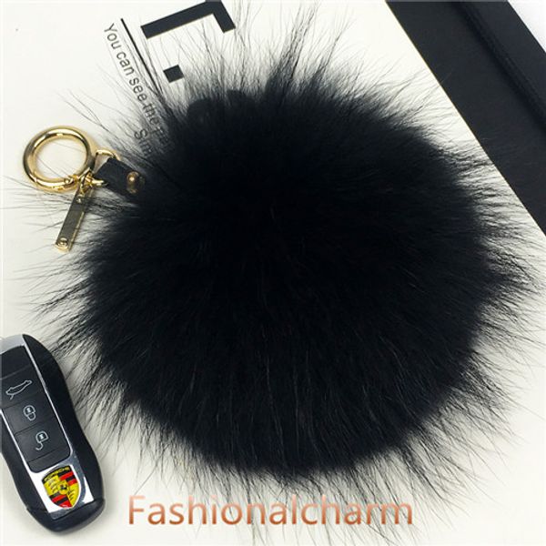 

15cm 6" large soft real raccoon fur pompom ball bag charm keyring accessories phone purse handbag, Silver