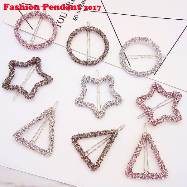 

2019 Fashion Crystal Rhinestones Hairpin Star Triangle Round Shape Women Hair Clips Barrettes Hair Styling Accessories