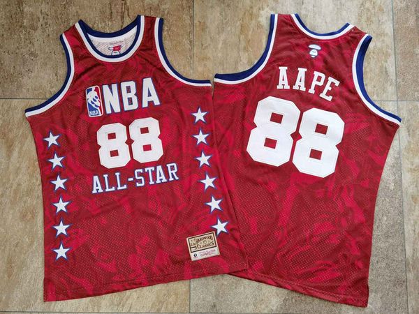 

1988 all-star 88 aap xmitchell&ness embroidered basketball jersey red, Black;red