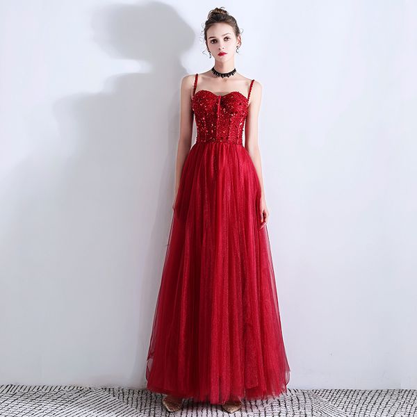 

exquisite lace evening party gown qipao spaghetti strap mesh dress cheongsam elegant floor length bridal wedding dress, Red