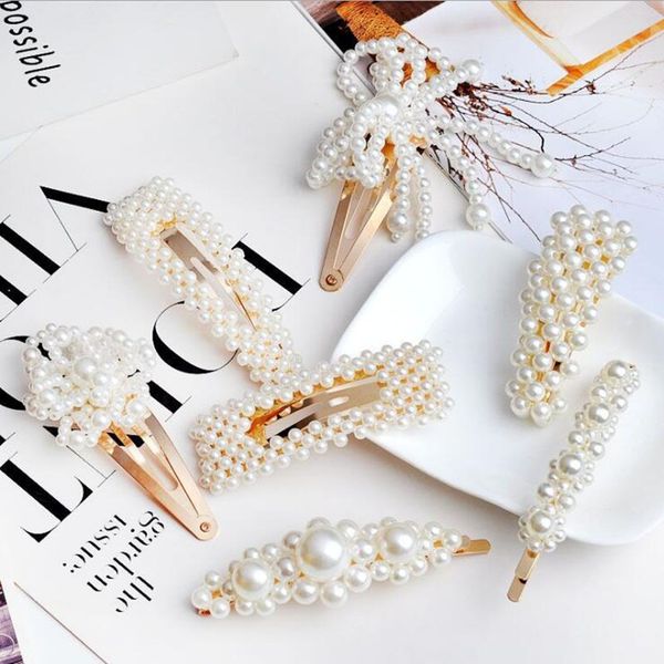 

8pcs white abs imitation pearl hair clips hairpins diy hairwear jewelry accessories findings, Golden;white
