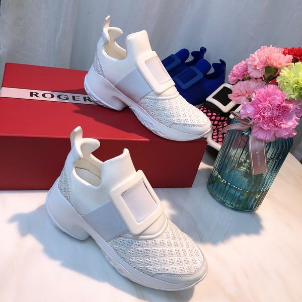 

platform rv square buckle multi-color rhinestone casual shoes increase one pedal grid sponge cake wild thick bottom sneakers5, Black