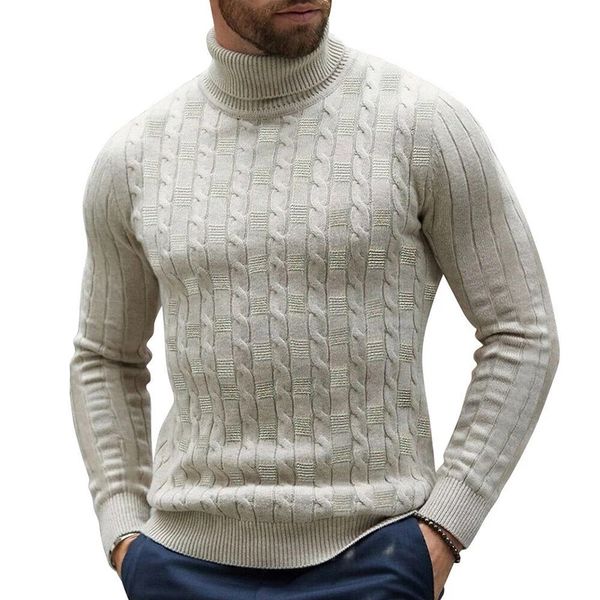 

mens fashion turtleneck sweater casual pullover knitted slim fitness male streetwear winter warm long sleeve jumper knitwear top, White;black