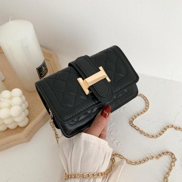 

black mini shoulder bag women fashion chain small square crossbody bag pu leather buckle flap messenger hand bags tote bolsas