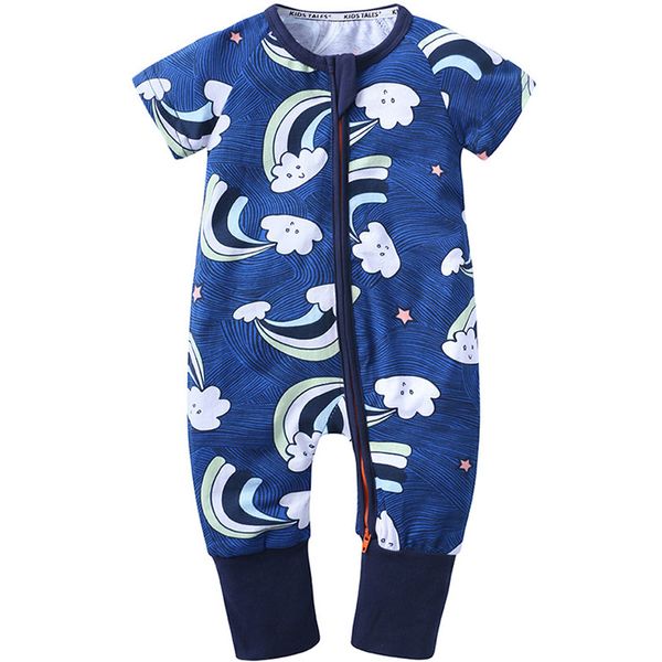 

summer baby clothing 100% cotton unisex rompers baby boy girls short sleeve cartoon clouds romper toddler cute jumpsuit playsuit, Blue
