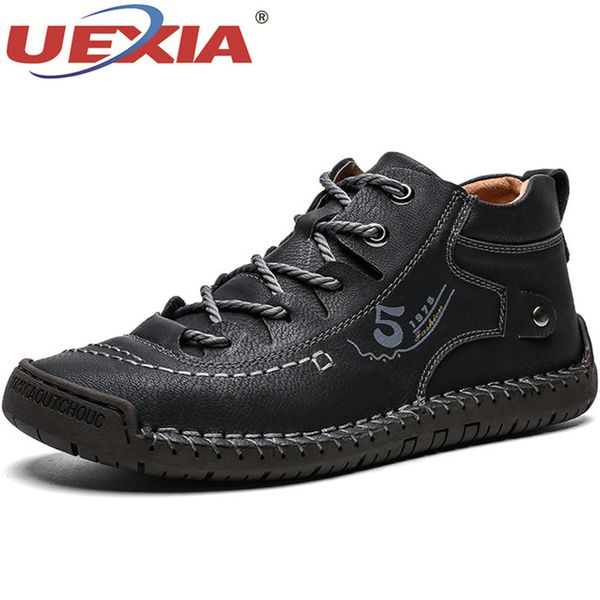 

ueixa new footwear comfortable men ankle boots quality split leather shoes men's snow boots winter shoes warm fur big size 39-48, Black