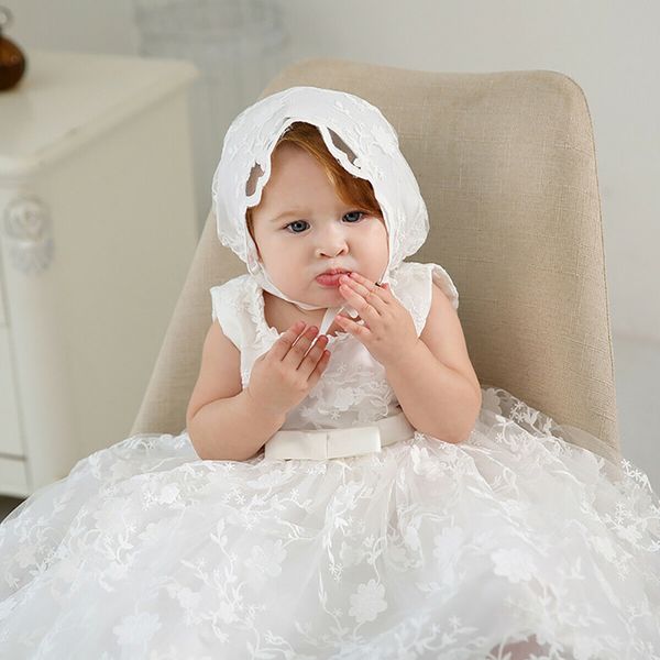Высокое качество пользовательских нарядов слоновая слоновая кость белый 1 год день рождения девочка крещение ребенка девочка кружевное платье удлиненное платье