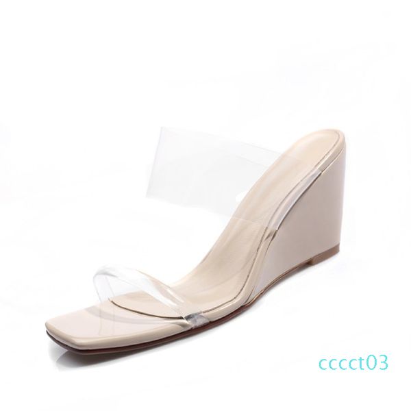 

2019 summer high heels wedges open toe fashion clear pvc fashion slides women shoes casual slippers square toe ct03, Black
