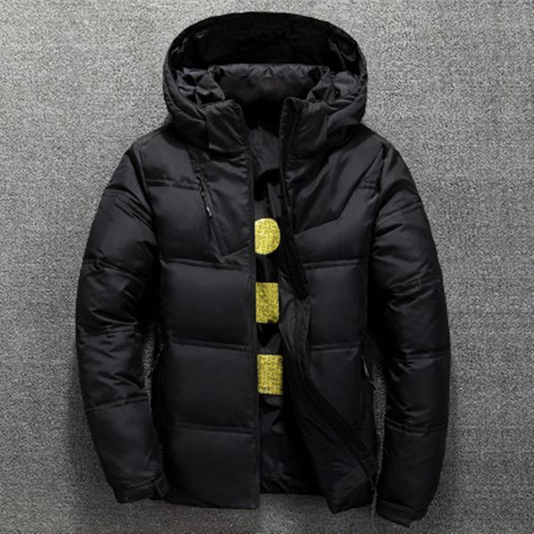 

outdoor short hooded down jacket man designer solid color zipper lapel neck coats removable hat long sleeved outerwear clothing, Black