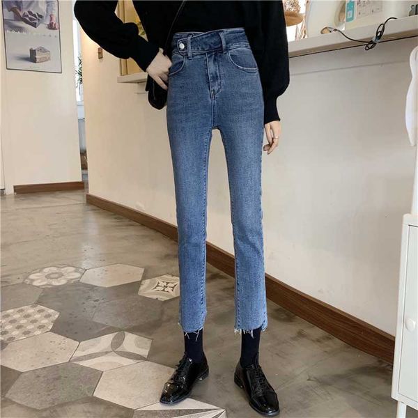 

classical fashion women jeans irregular cut, Blue