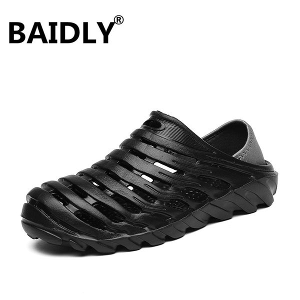 

mens sandals summer garden walking mens sandals hollow breathable beach closed toe men's slippers, Black