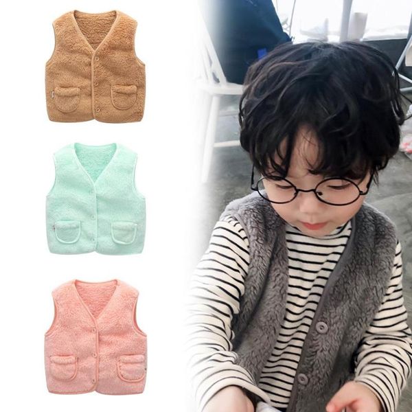 

baby girl boy winter solid color plush warm waistcoat vest sleeveless jacket, Blue
