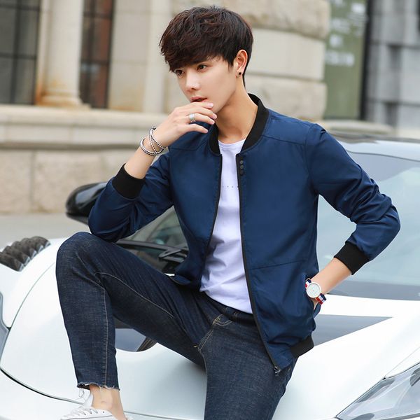 

2019 mens bomber jacket spring autumn male baseball thin jackets slim fit solid men's windbreaker jacket brand casual coat, Black;brown