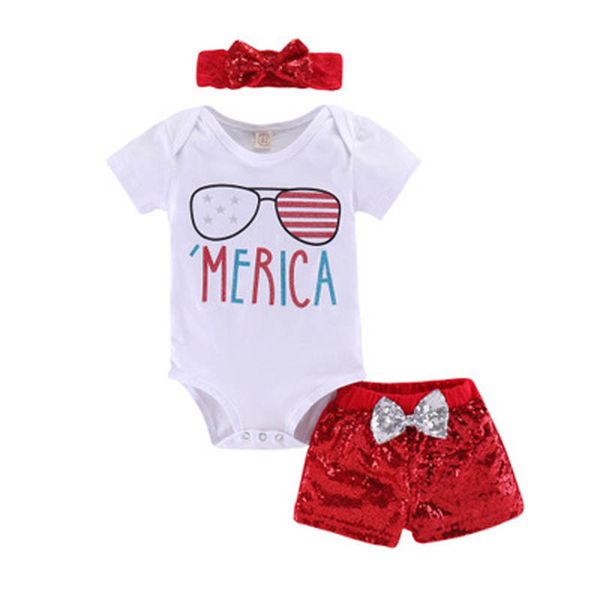 

baby girl письмо ползунки американский флаг независимости национальный день сша 4 июля звезда письмо очки печати топ блестки шорты лук с пов, White